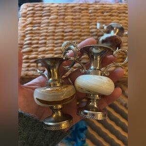 Vintage ONYX Metal Double Handle Bud Vase Amphora Decor Retro Set of 2